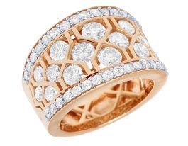 10K Rose Gold 5 Row 3.9CT Diamond Band Ring 15MM
