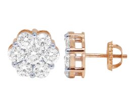 10K Rose Gold EGL Certified VVS Diamond Cluster Stud Earring 1.3CT 8MM