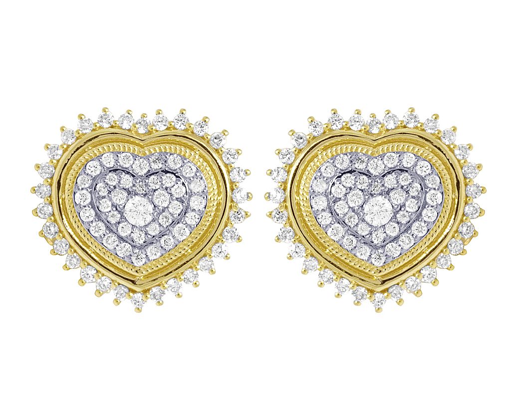 10k Cluster Round Diamond Studs Heart Earrings 0.65CT 14MM