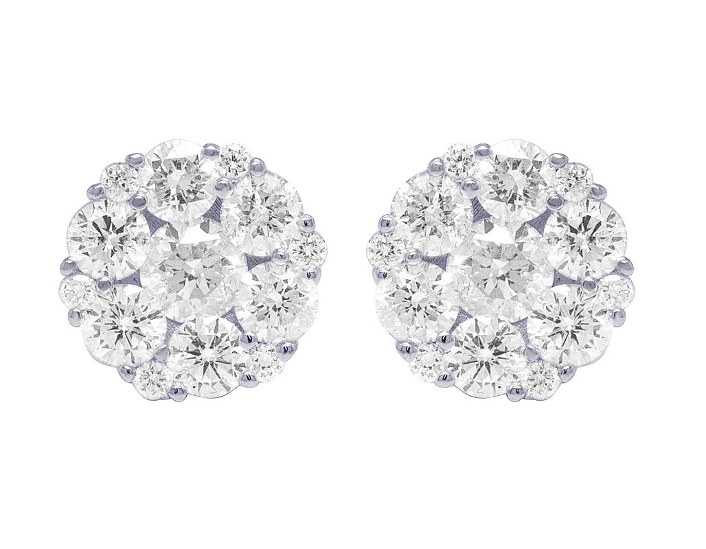 10k Flower Cluster Diamond Stud Earrings 10MM 2.65CT