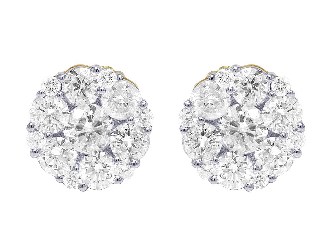 10k Flower Cluster Diamond Stud Earrings 11MM 3.55CT