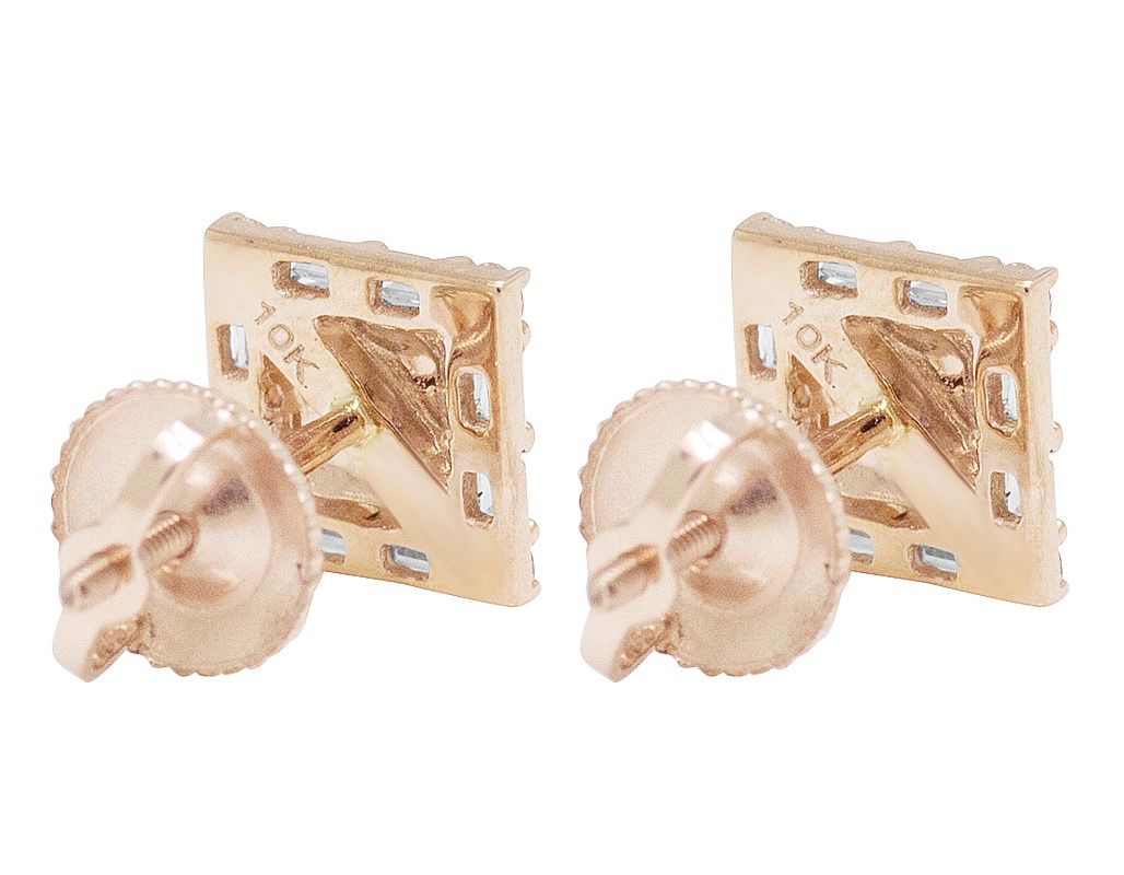 10k Gold Baguette 0.55CT Diamond Square Earring 7MM