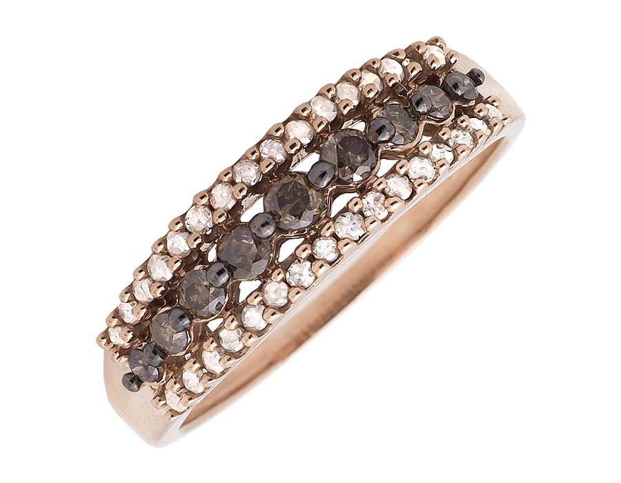 10K Rose Gold 3 Rows Brown and White Diamond Wedding Ring Band 0.50ct. - Image 2