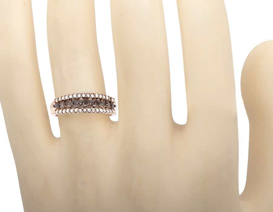 10K Rose Gold 3 Rows Brown and White Diamond Wedding Ring Band 0.50ct. - Image 3