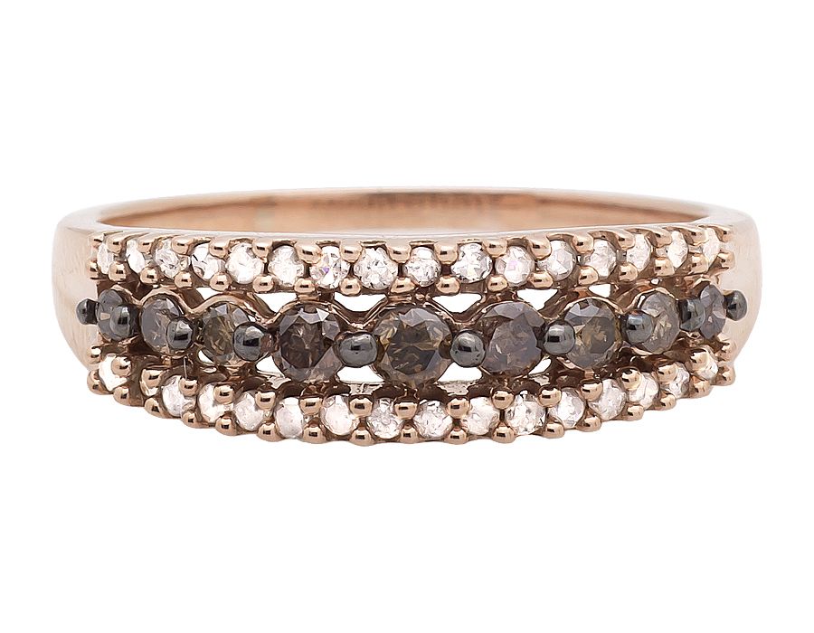 10K Rose Gold 3 Rows Brown and White Diamond Wedding Ring Band 0.50ct. - Image 4
