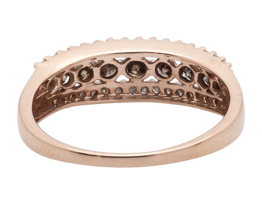 10K Rose Gold 3 Rows Brown and White Diamond Wedding Ring Band 0.50ct.