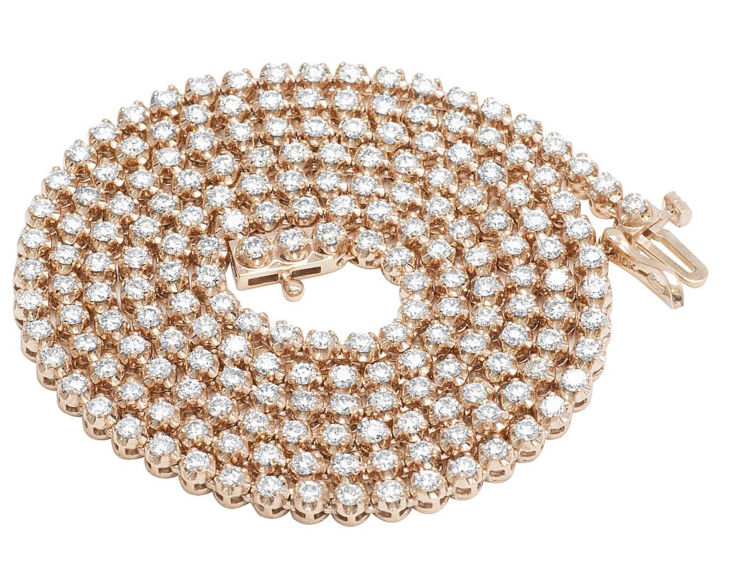 10K Rose Gold 4 pointer 1 Row Round Solitaire Tennis Diamond Necklace 3mm 16" -26"