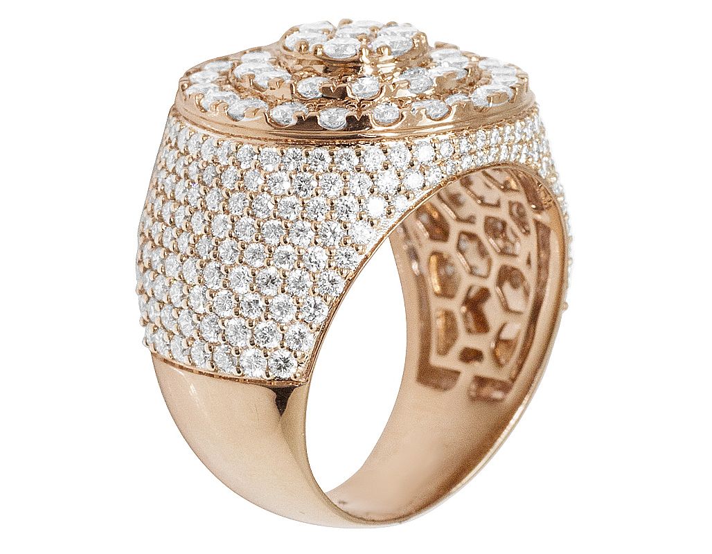 10K Rose Gold 4.5CT Diamond Center Cluster Pinky Ring 20mm
