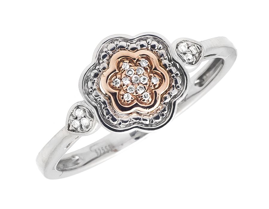 10K Rose Gold and Silver Flower Milgrain Diamond Ring (0.05ct) - Image 4