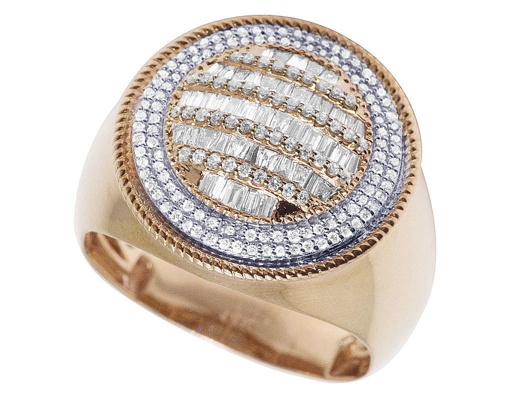 10K Rose Gold Baguette 0.85CT Diamond Dome Pinky Ring 19MM