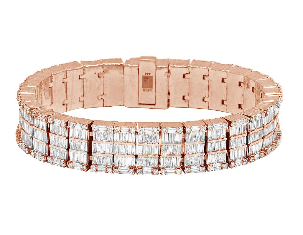 10k Rose Gold Baguette 19CT Diamond Bracelet 8"