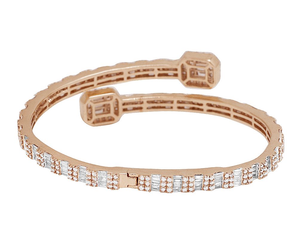 10k Rose Gold Baguette 3.5CT Diamond 5MM Bangle Bracelet