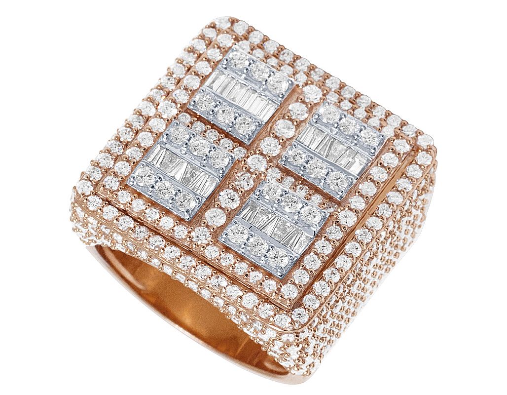 10K Rose Gold Baguette 5.75CT Diamond Pinky Ring 25MM