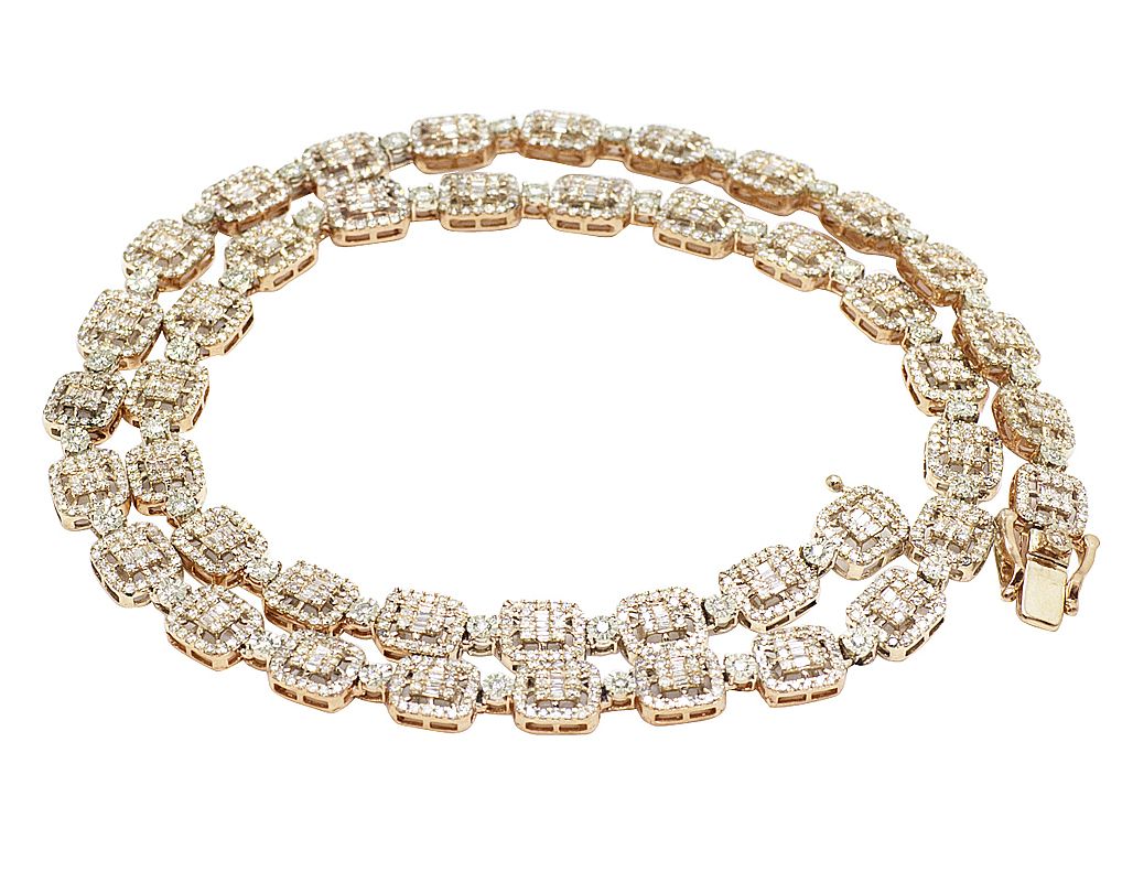 10K Rose Gold Baguette Flower Cluster Halo Diamond Tennis Chain 12CT 20" - Image 3