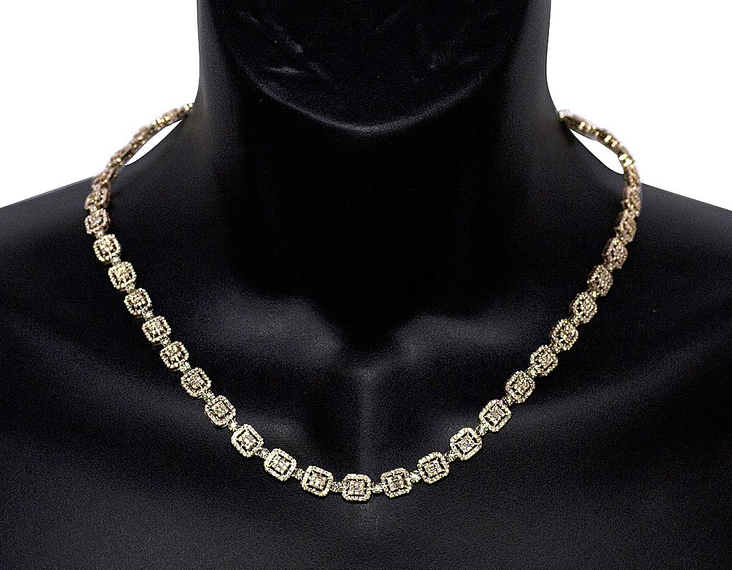 10K Rose Gold Baguette Flower Cluster Halo Diamond Tennis Chain 12CT 20" - Image 5