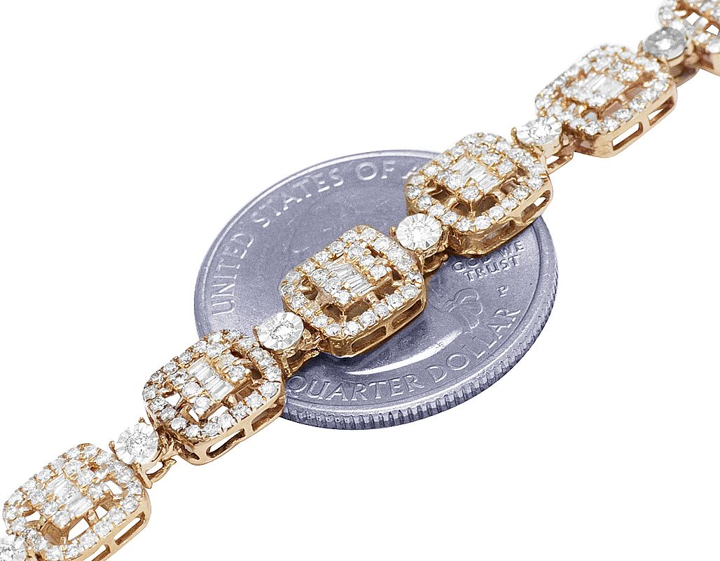 10K Rose Gold Baguette Flower Cluster Halo Diamond Tennis Chain 12CT 20"