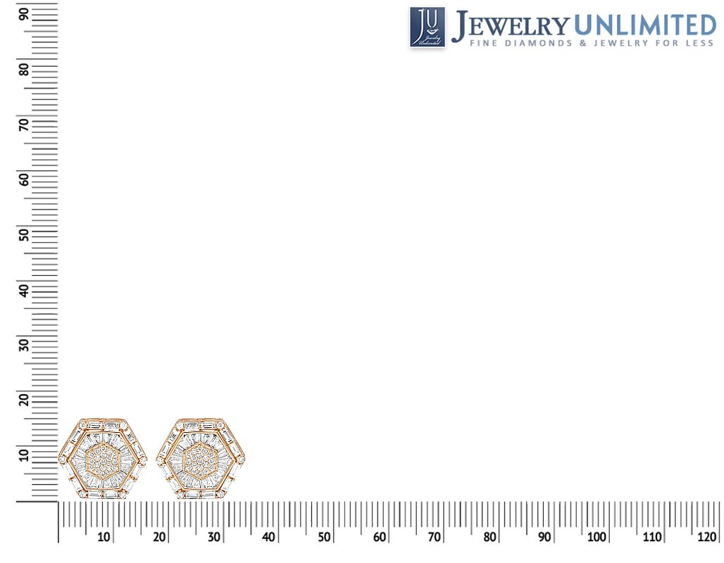 10K Rose Gold Baguette Real Diamond Hexagon Stud Earrings 15MM 2.75 CT - Image 5