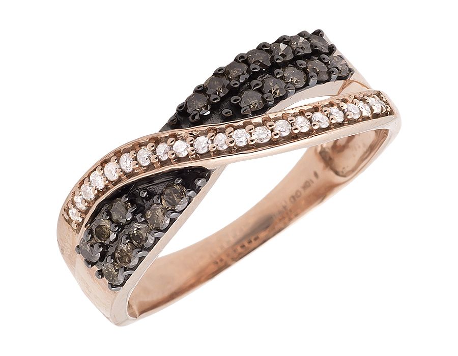 10K Rose Gold Criss Cross Brown and White Diamond Wedding Band Ring 0.49ct - Image 2