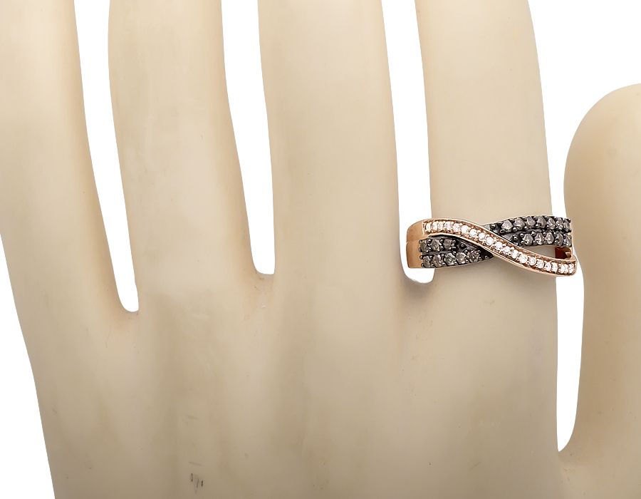 10K Rose Gold Criss Cross Brown and White Diamond Wedding Band Ring 0.49ct - Image 3