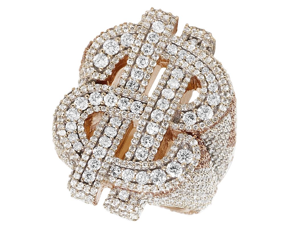 10k Rose Gold Dollar Sign 11.3CT Diamond Prong Setting Pinky Ring 27MM