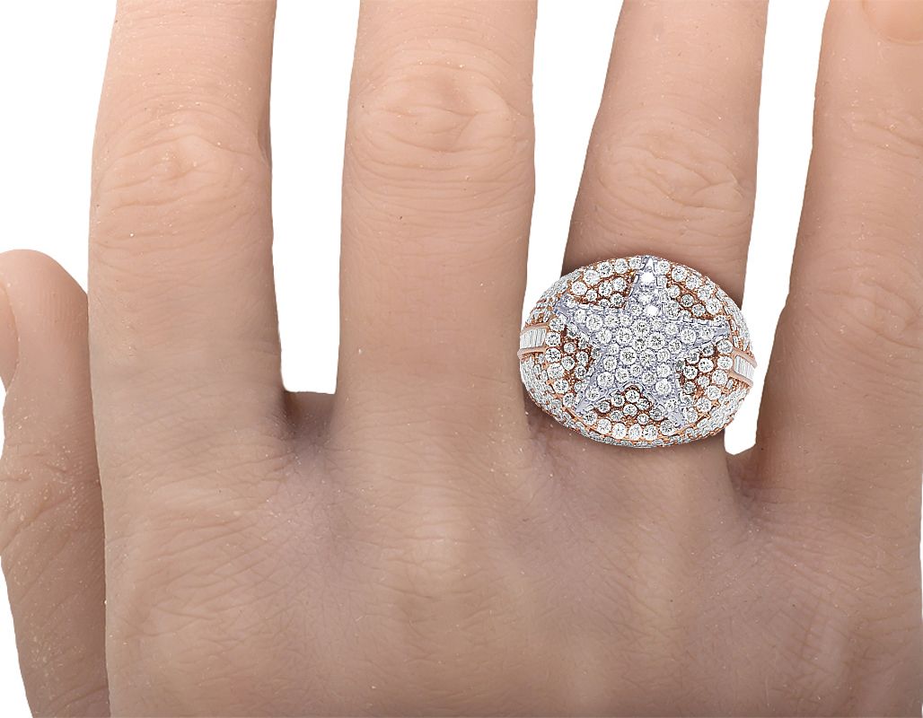 10K Rose Gold Floating Star Real Diamond Baguette Pinky Ring 20MM 5.16CT Size 10 - Image 4