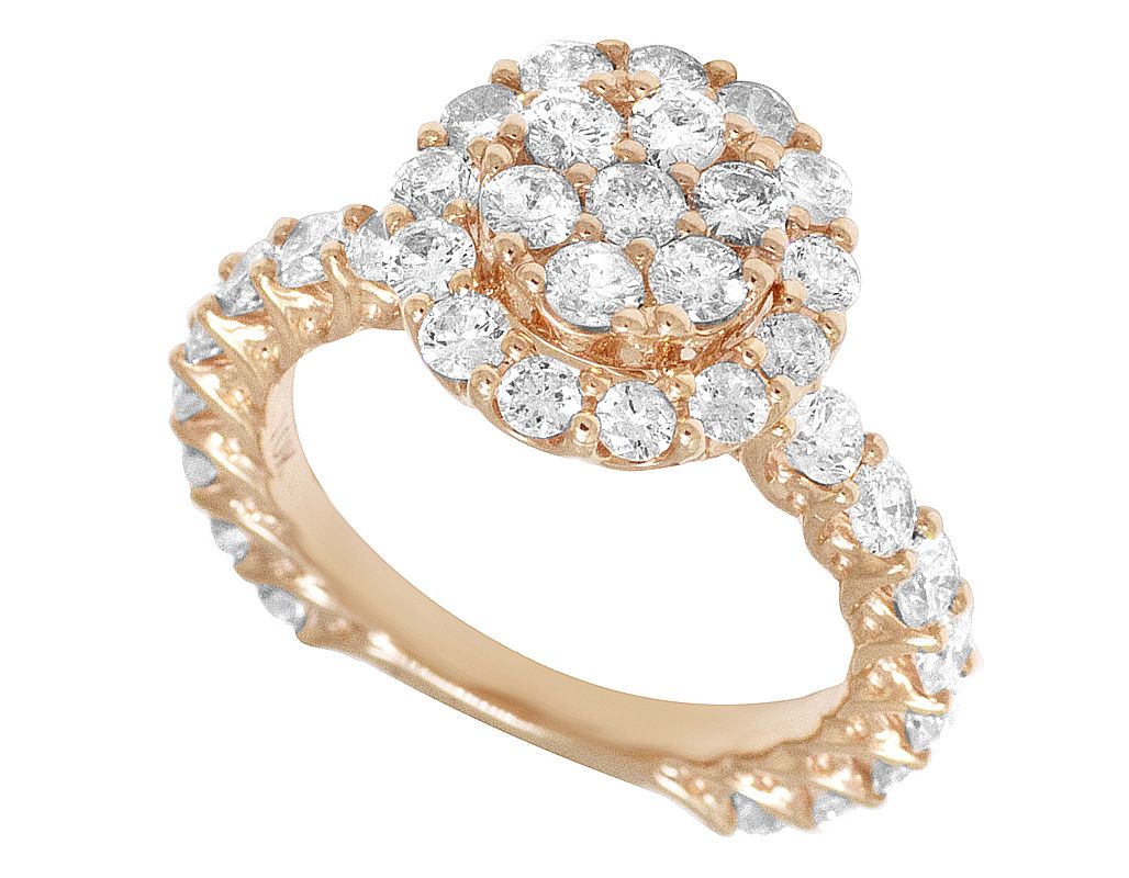 10K Rose Gold Flower Cluster 2.5CT Diamond Eternity Ring 13MM - Image 3