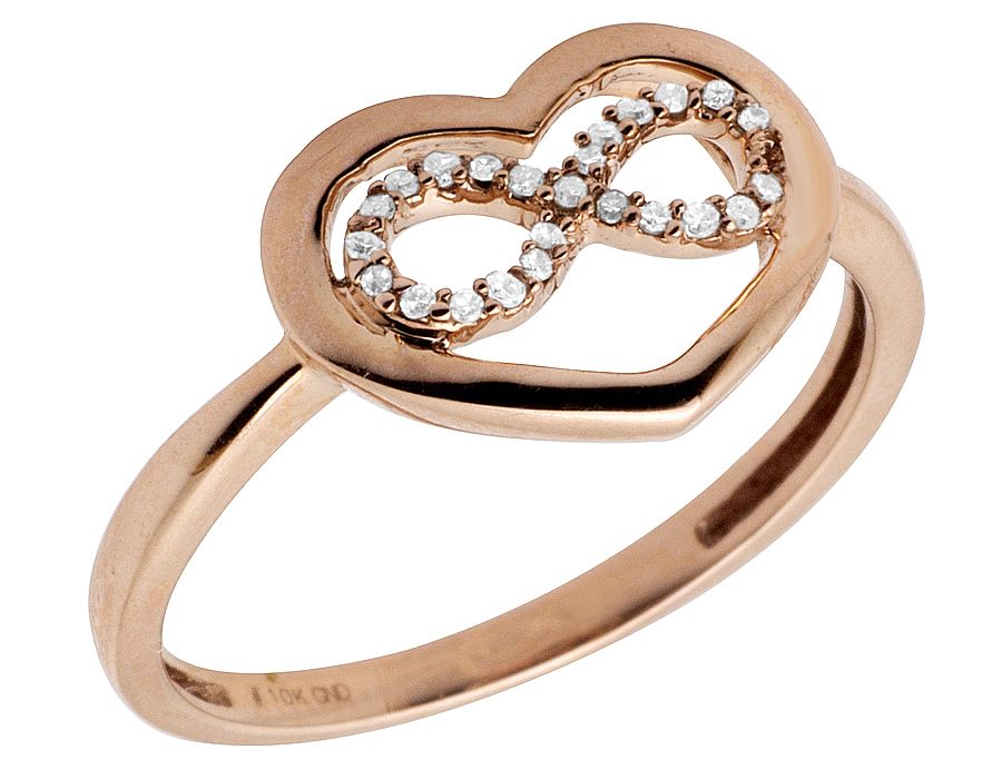 10K Rose Gold Infinity Heart Love Real Diamonds Ladies Ring 0.05ct - Image 2