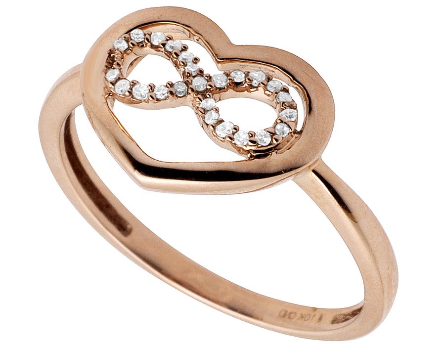 10K Rose Gold Infinity Heart Love Real Diamonds Ladies Ring 0.05ct - Image 5