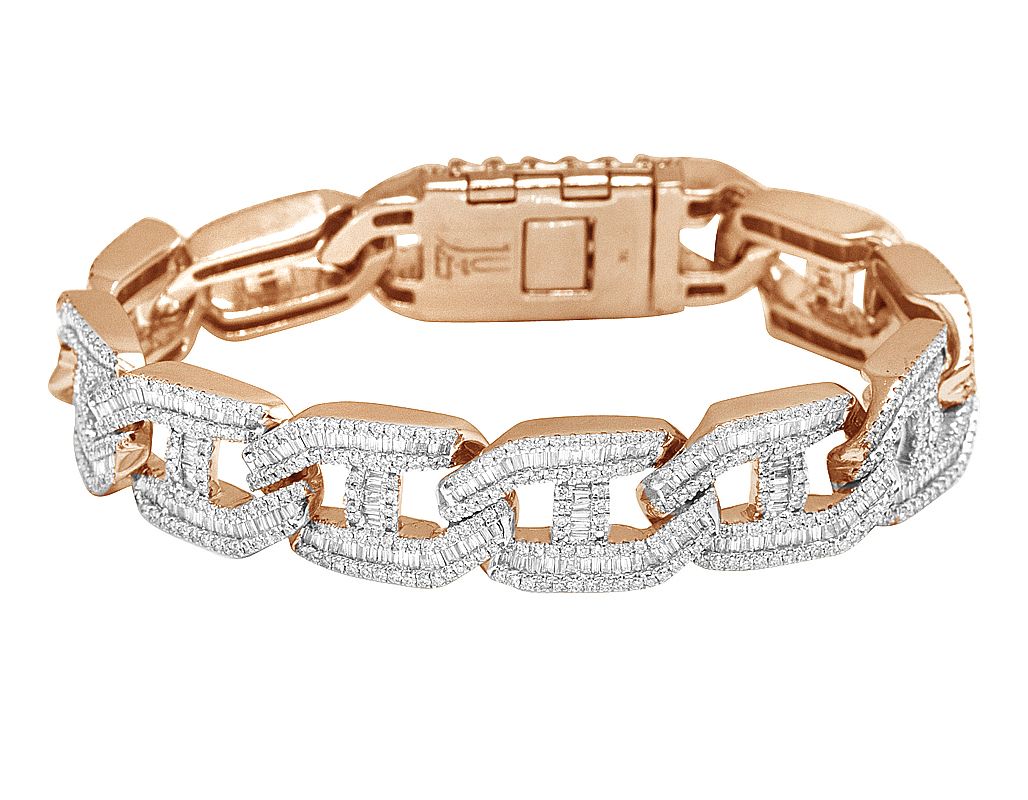 10K Rose Gold Mariner Link Baguette 11.1CT Diamond Bracelet 15MM 8.5" - Image 3