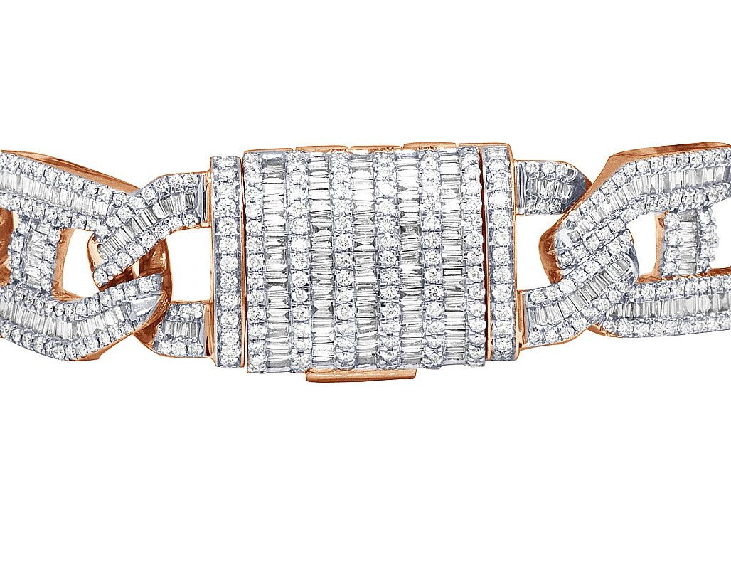 10K Rose Gold Mariner Link Baguette 11.1CT Diamond Bracelet 15MM 8.5" - Image 4