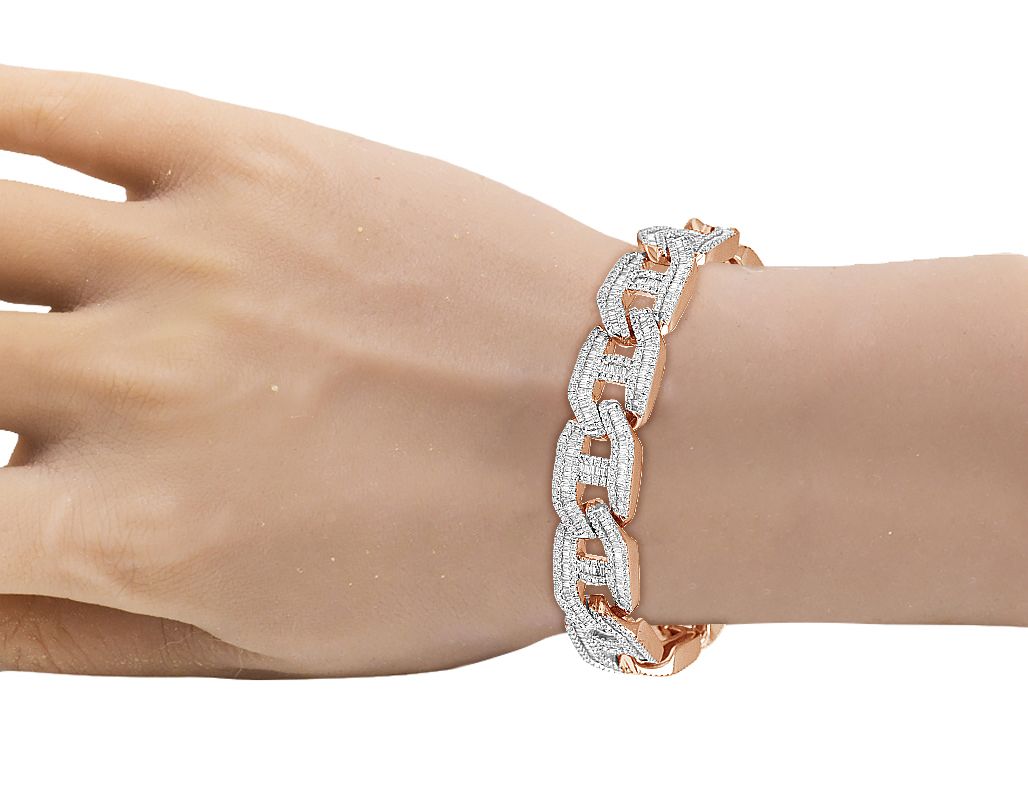 10K Rose Gold Mariner Link Baguette 11.1CT Diamond Bracelet 15MM 8.5" - Image 5