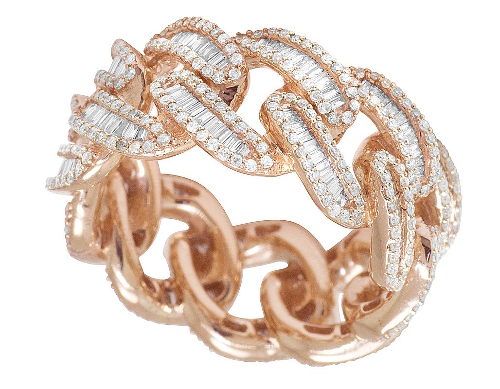 10K Rose Gold men Baguette Diamond Cuban Ring Band 12MM 1.75CT - Image 2