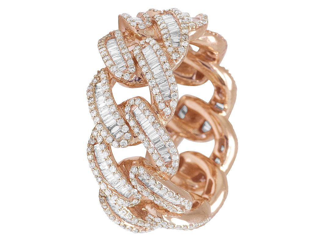 10K Rose Gold men Baguette Diamond Cuban Ring Band 12MM 1.75CT - Image 4