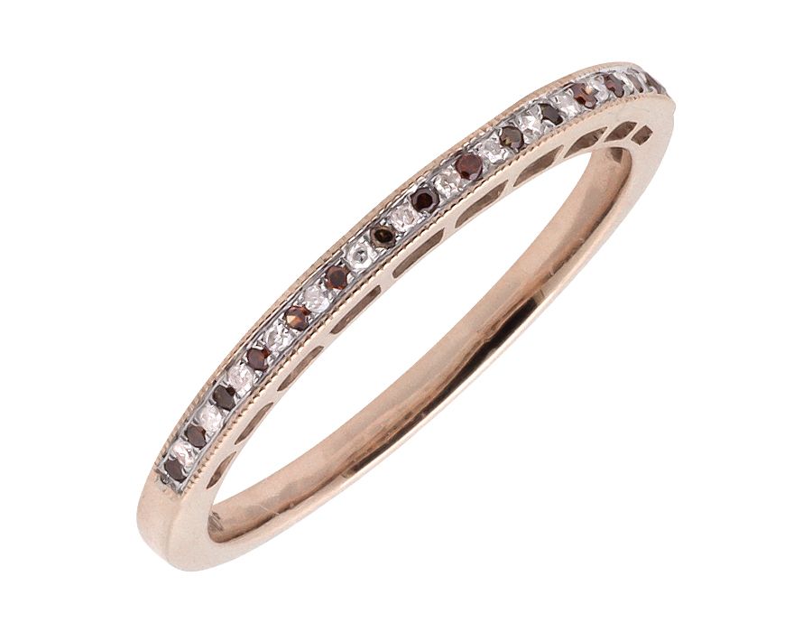 10K Rose Gold MIlgrain One Row Red And White Diamond Wedding Band Ring 1/12ct. - Image 3