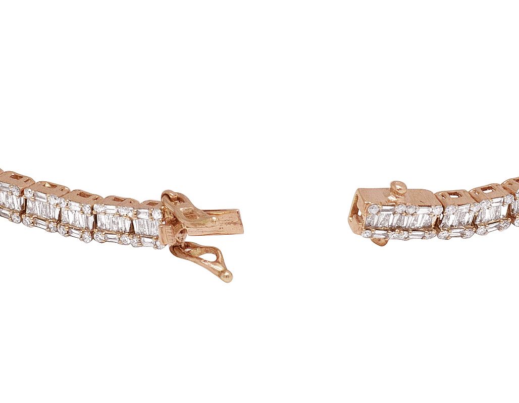 10K Rose Gold Real 5.75 CT Diamonds Baguette Tennis 5MM Bracelet 8" - Image 3