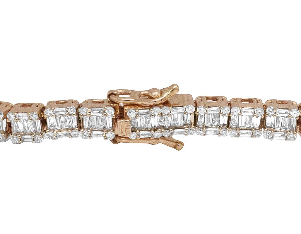 10K Rose Gold Real 5.75 CT Diamonds Baguette Tennis 5MM Bracelet 8" - Image 4