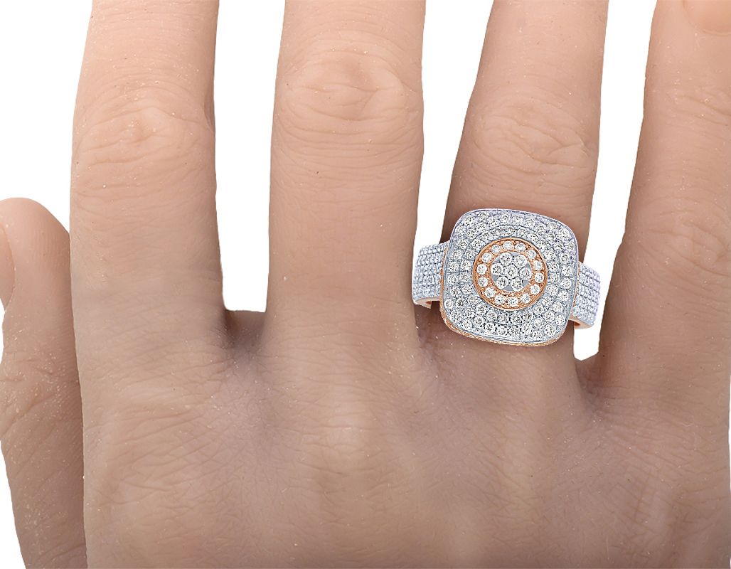 10K Rose-White Gold 2.2CT Diamond Square Pinky Ring 17MM Size 10 - Image 2