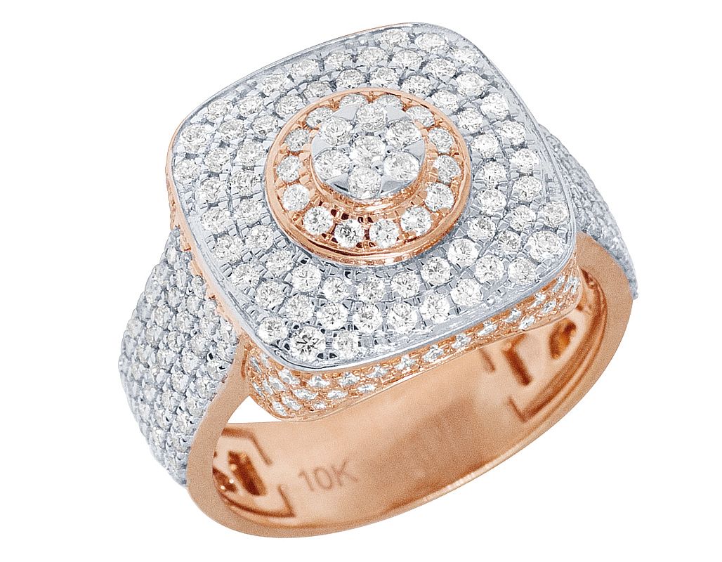 10K Rose-White Gold 2.2CT Diamond Square Pinky Ring 17MM Size 10 - Image 3