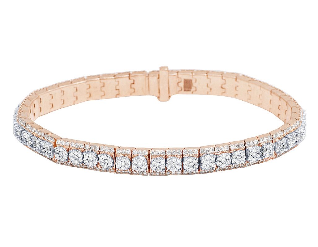 10k Rose/White Gold 3D Cluster Prong Set 6.8CT Diamond Bracelet 7MM 8" - Image 3