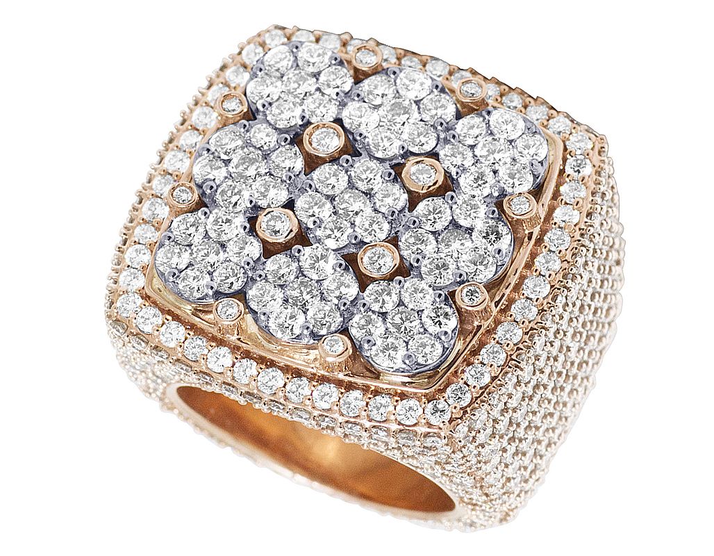 10k Rose/White Gold Cluster 12.60ct Diamond Pinky Ring 26MM