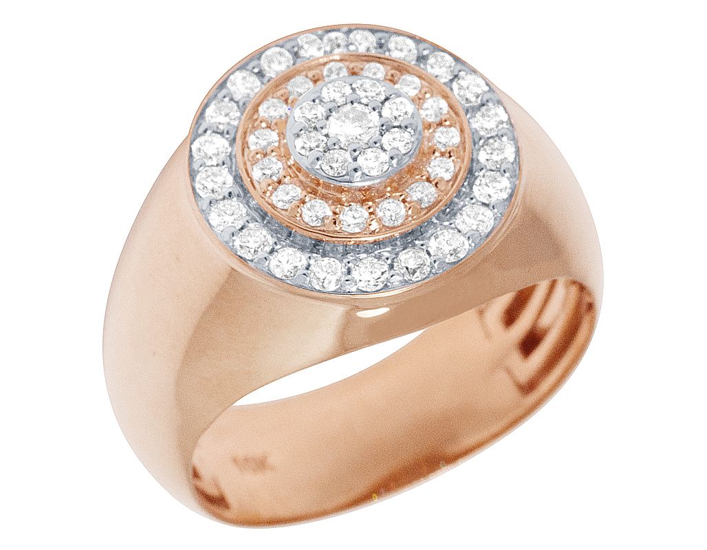 10K Rose/ White Gold Diamond Round Pinky Ring 1 CT 16MM