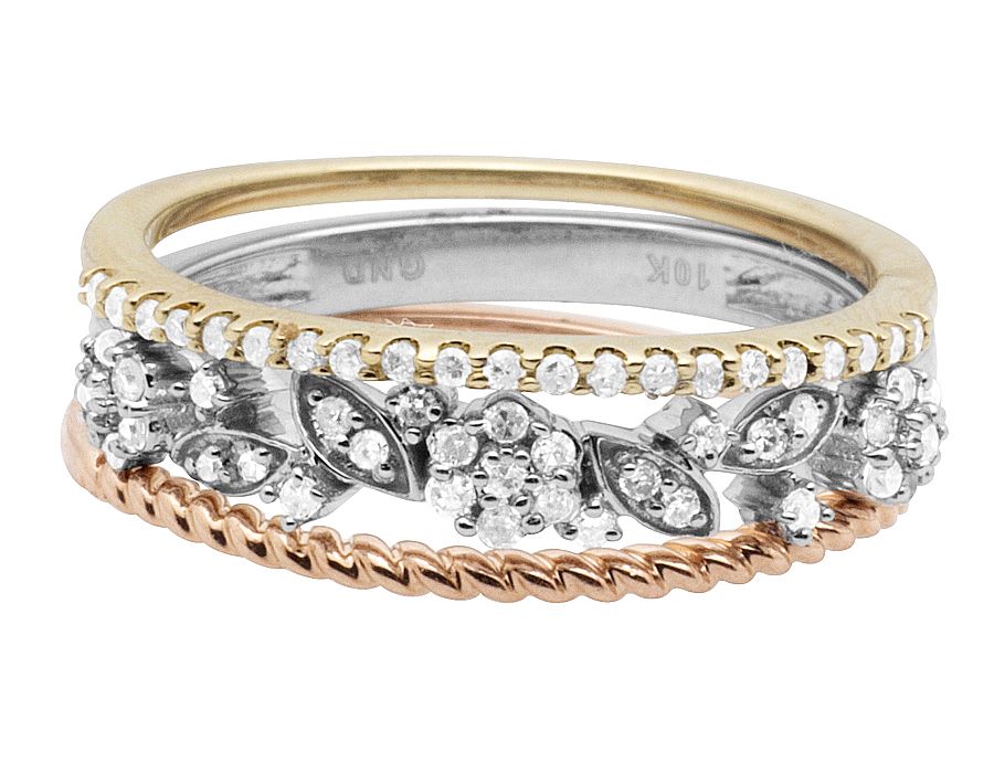 10K Rose Yellow White Gold Flower Rope Real Diamonds Ring Band 0.33ct