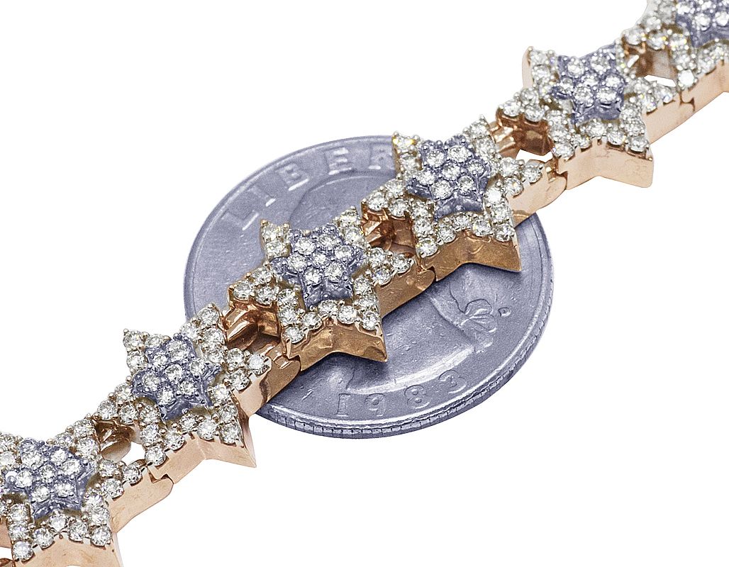 10K Two-Tone 3D Star EGL Certified VVS 6.77CT Diamond Bracelet 13MM 8"