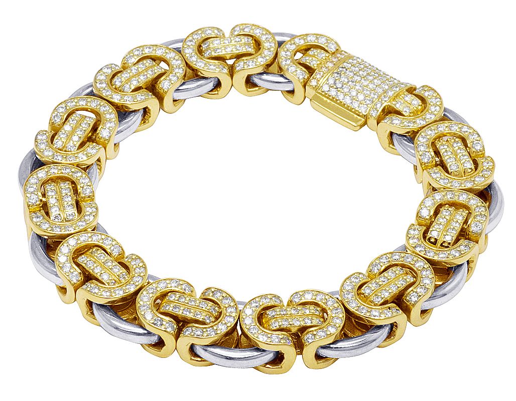 10K Two-Tone Diamond Byzantine Bracelet 13MM 8.25" 9.8CT