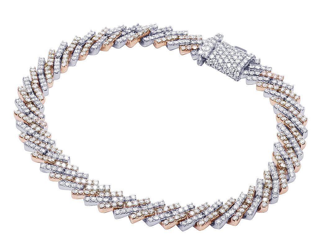 10K Two-Tone Gold 1 Row Diamond Miami Cuban Bracelet 8MM 8.5" 6.5CT