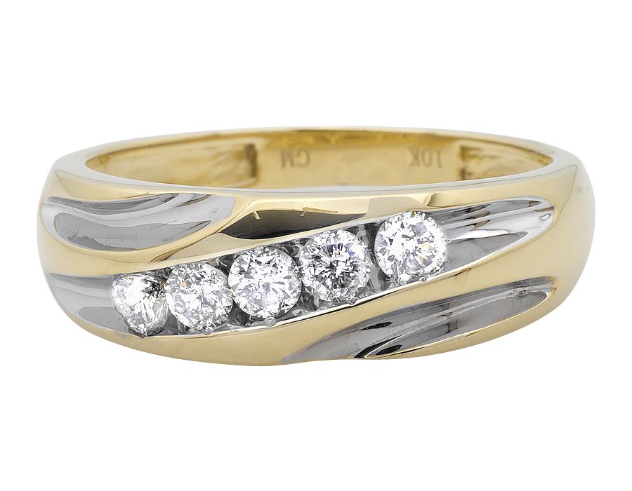 10k Two-tone Gold Men's Diagonal Diamond Channel Set 7mm Wedding Band 0.50Ct