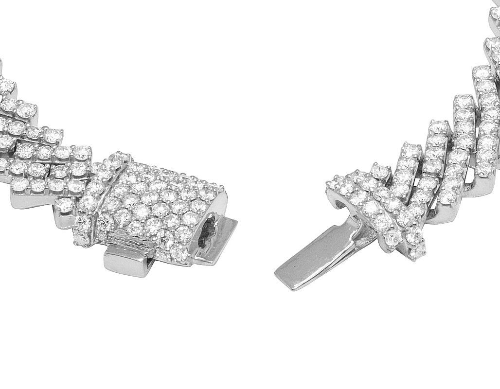 10K White Gold 1 Row Diamond Cuban Bracelet 12MM 8.5" 15.25CT