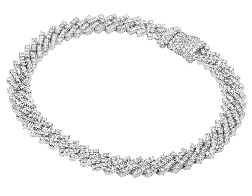 10K White Gold 1 Row Diamond Miami Cuban Bracelet 8MM 8.5" 6.5CT