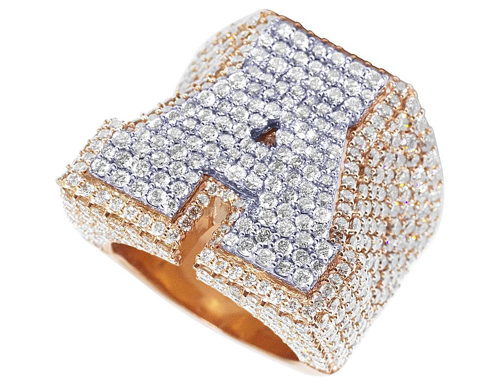 "A" Initial EGL Certified VVS 8.8CT Diamond Ring 10k Rose Gold 27MM - Image 3