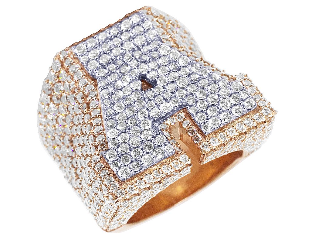 "A" Initial EGL Certified VVS 8.8CT Diamond Ring 10k Rose Gold 27MM - Image 5